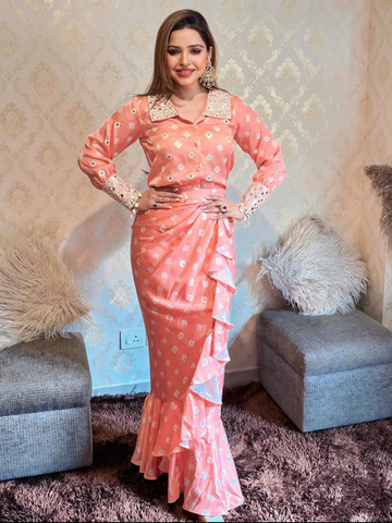 Printed Shirt And Drape Skirt Set