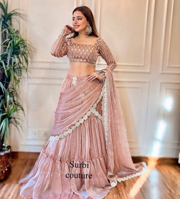 Mirror Work Hand Embroidered Layered Lehenga