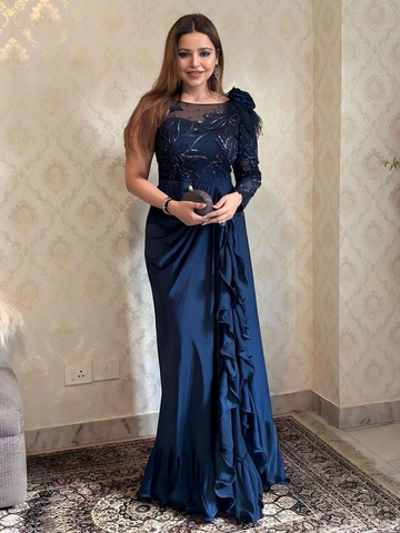One Shoulder Hand Embroidered Drape Gown