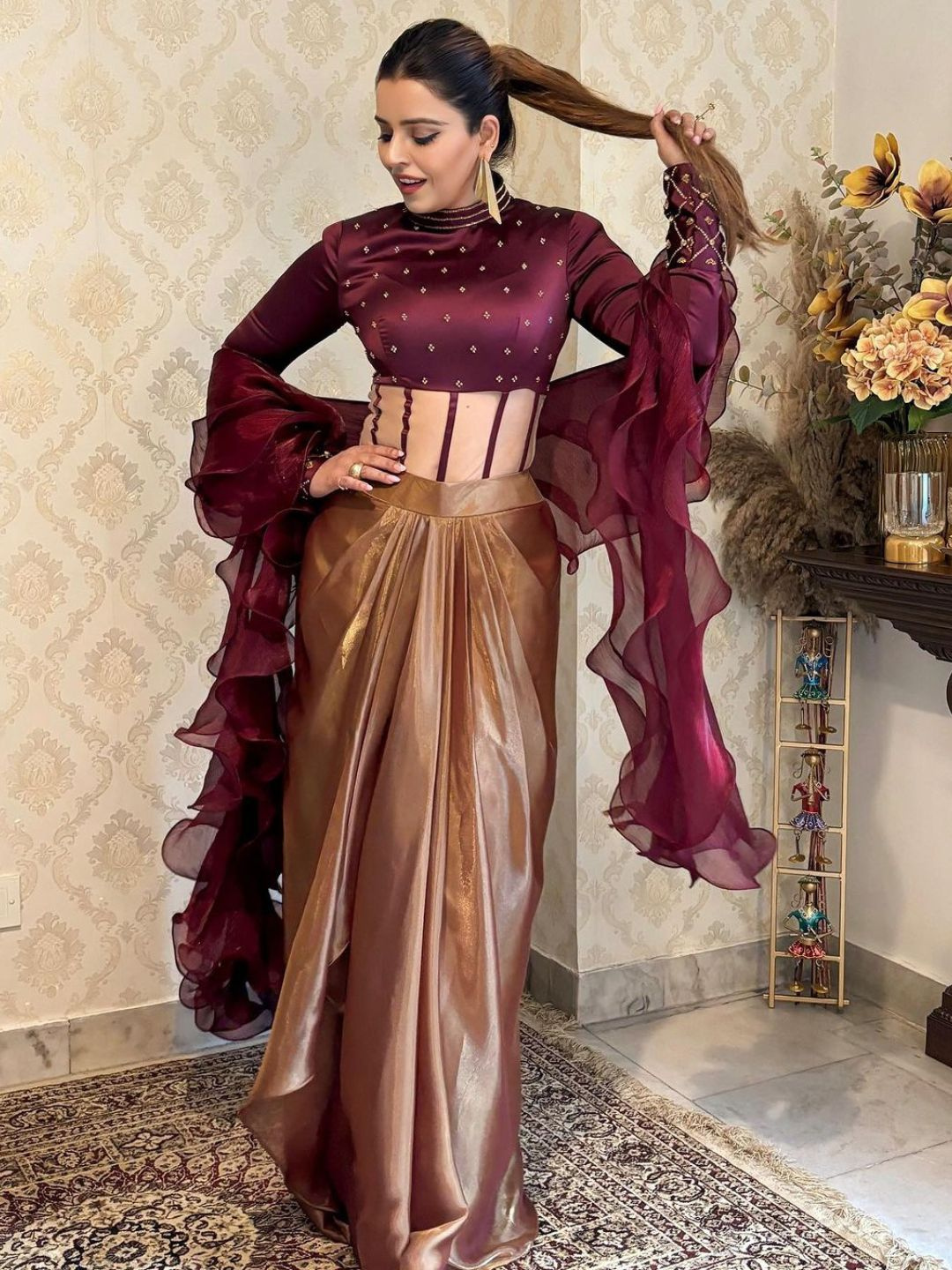 Drape Skirt and a Ruffled Dupatta Blouse Fabric