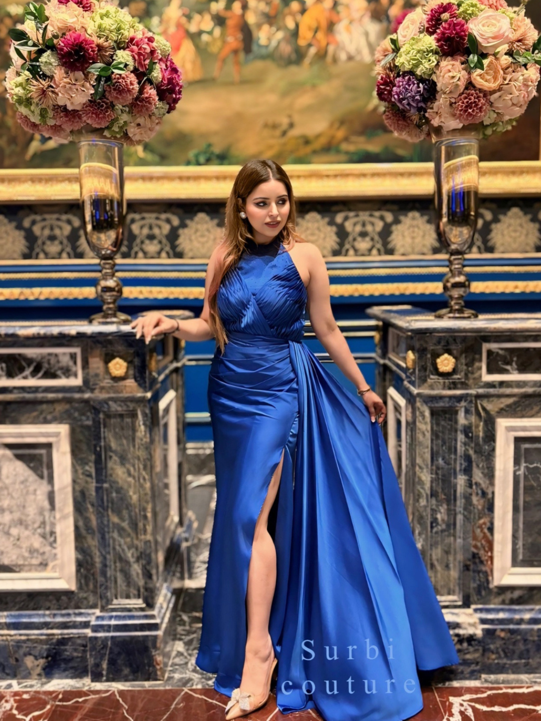 Ruched halter gown