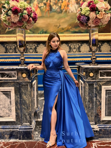 Ruched halter gown