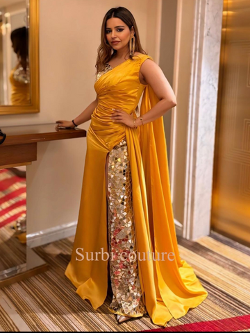Hand embroidered drape gown