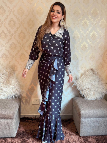 Printed Shirt And Drape Skirt Set