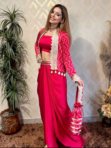 Bandhani Jacket Paired With A Drape Skirt