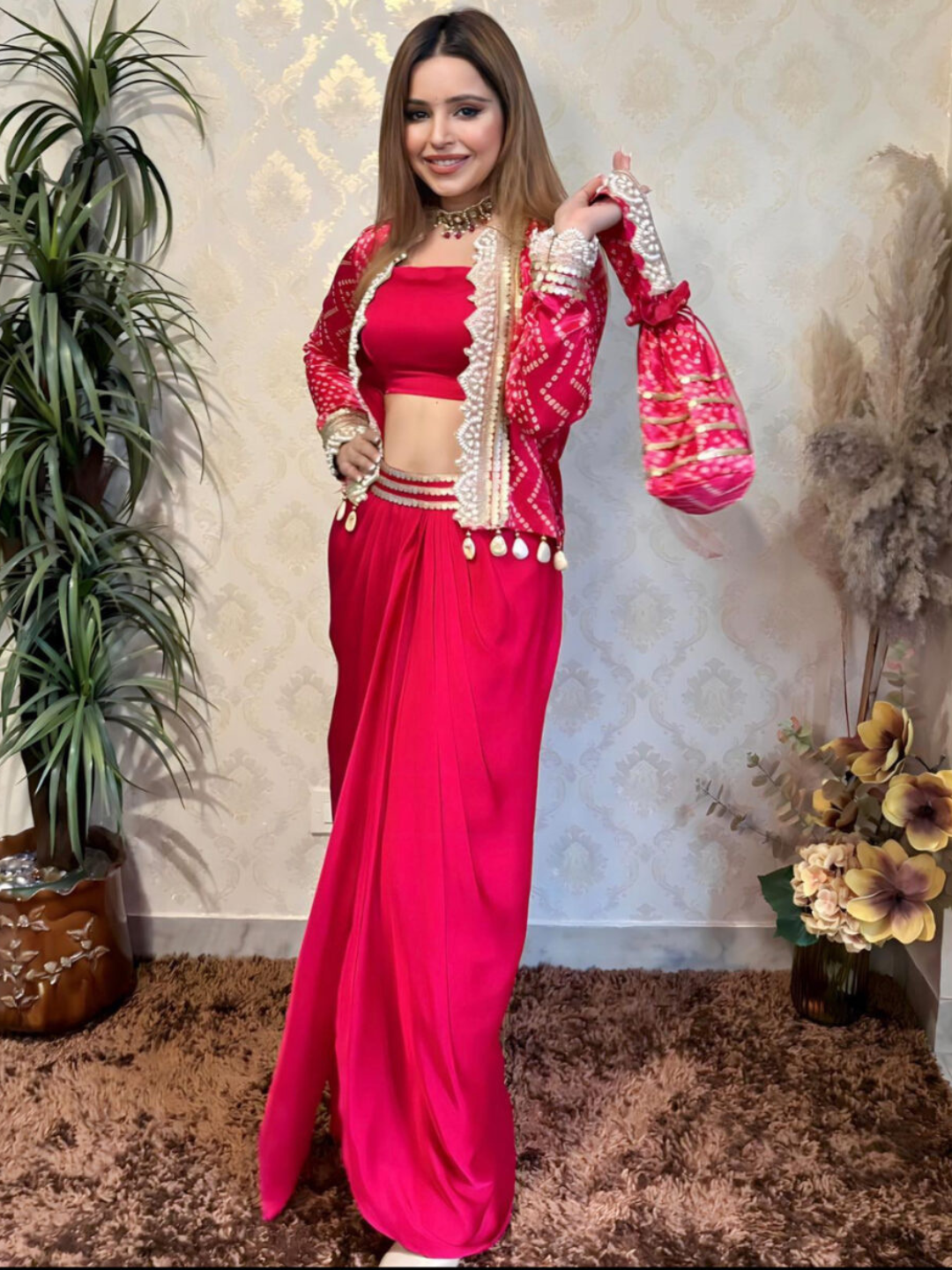 Bandhani Jacket Paired With A Drape Skirt