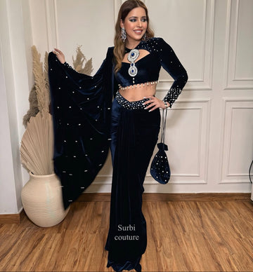 Hand Embroidered Blouse Paired With A Pre Draped Saree