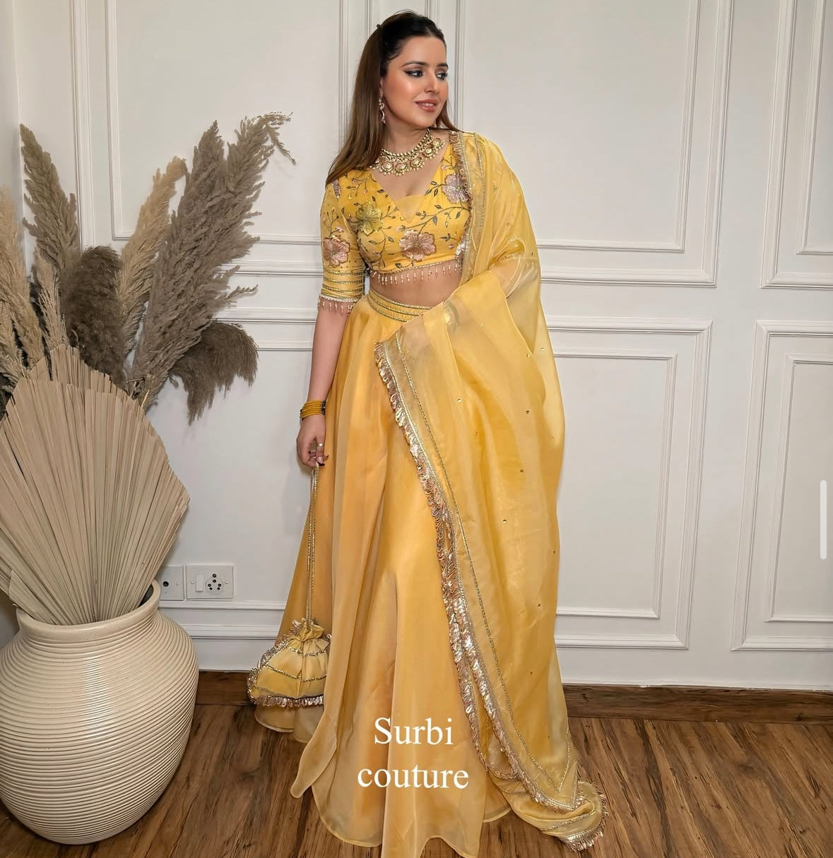 Hand Embroidered Blouse Paired With Organza Sharara Set