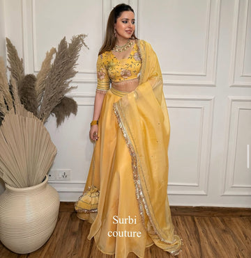 Hand Embroidered Blouse Paired With Organza Sharara Set