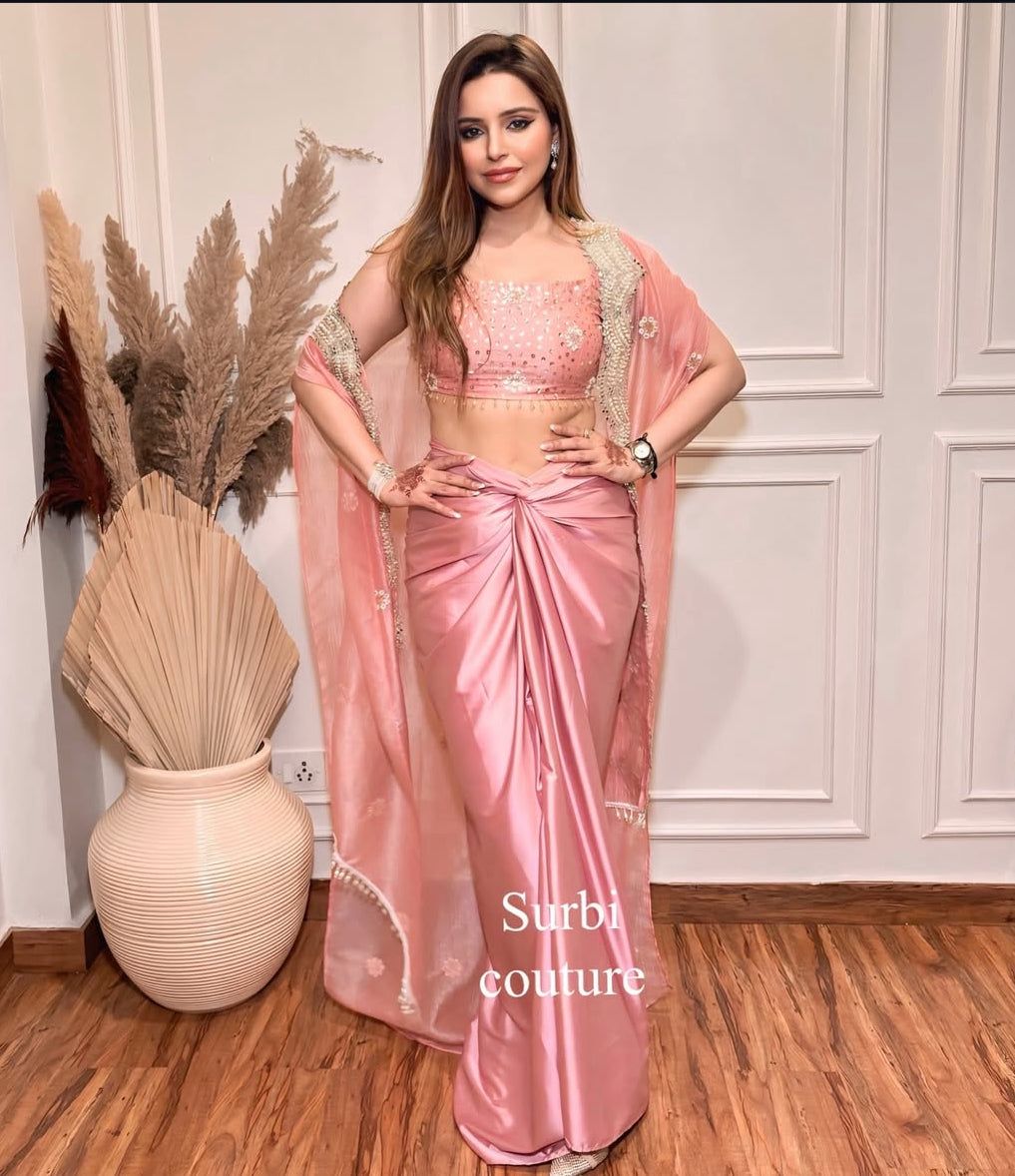 Organza Cape Set Paired With A Wrap Around Skirt