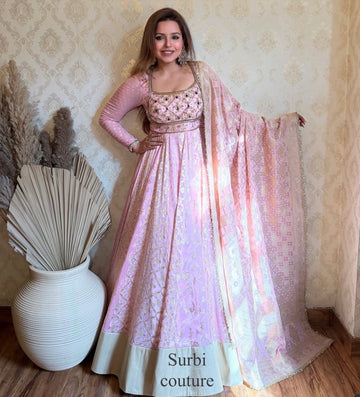 Pink Hand Embroidered Anarkali