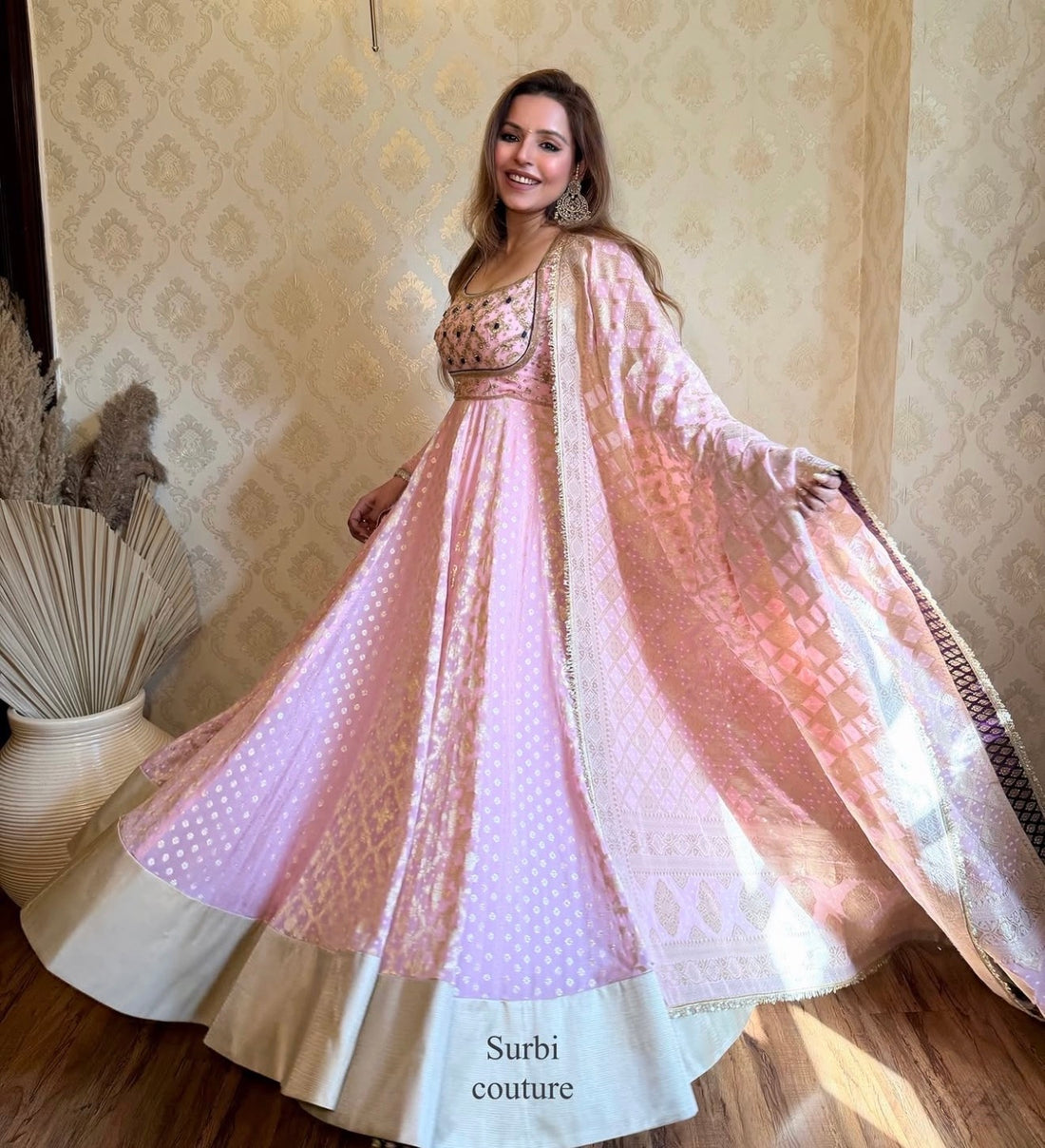 Pink Hand Embroidered Anarkali