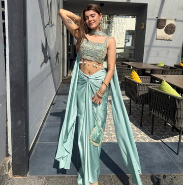 Embroidered Drape Skirt Set