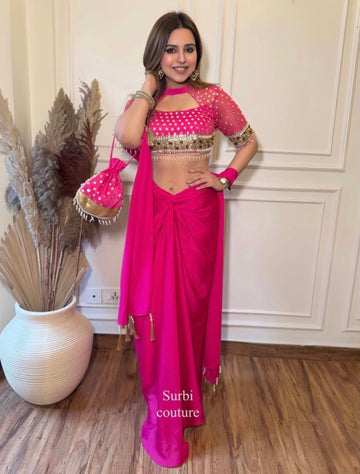 Embroidered Drape Skirt Set