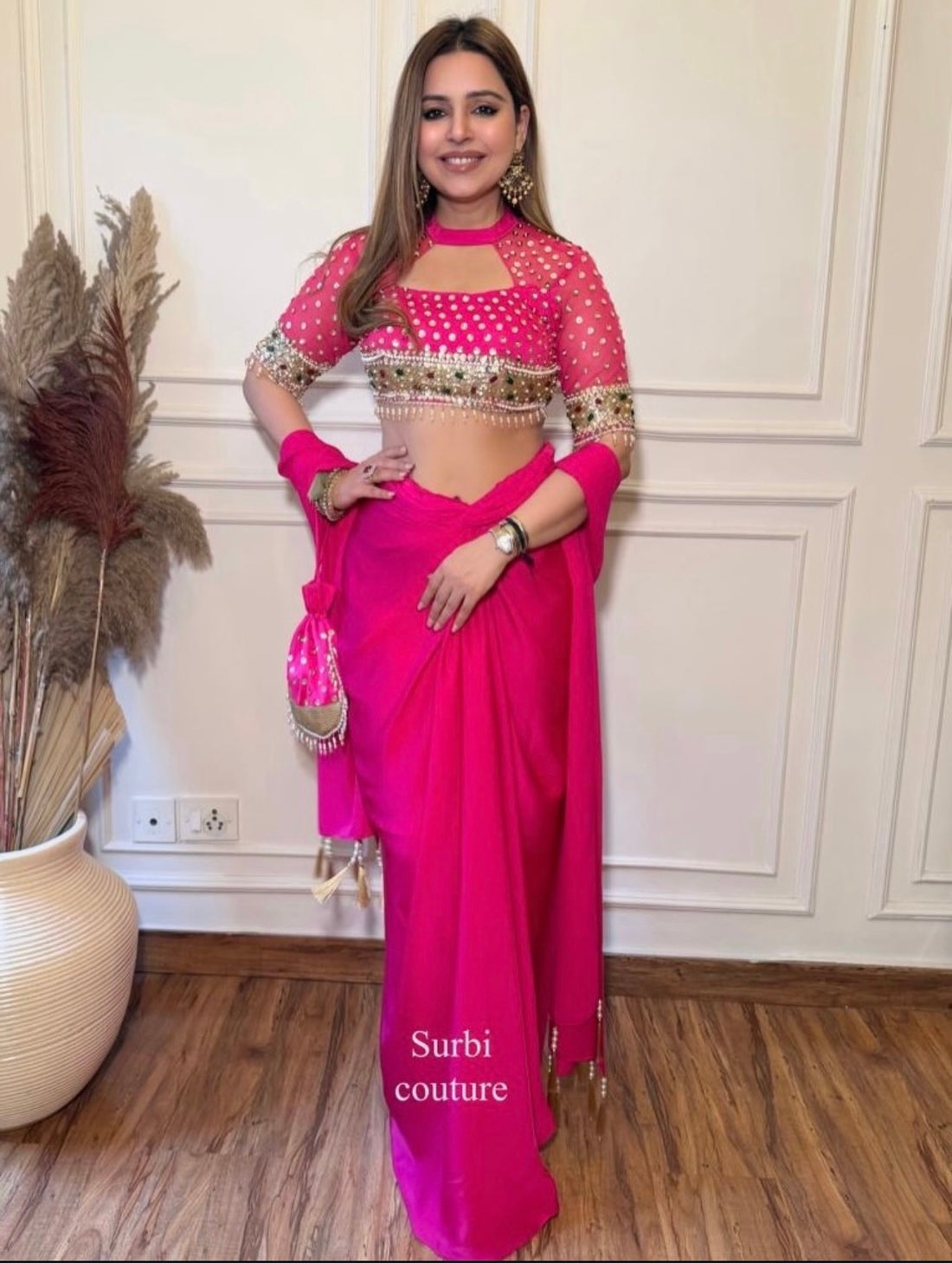 Embroidered Drape Skirt Set