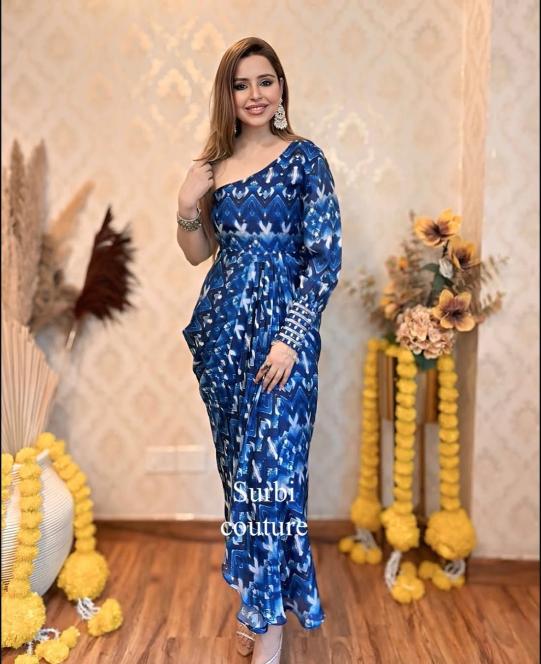 One Shoulder Drape Gown