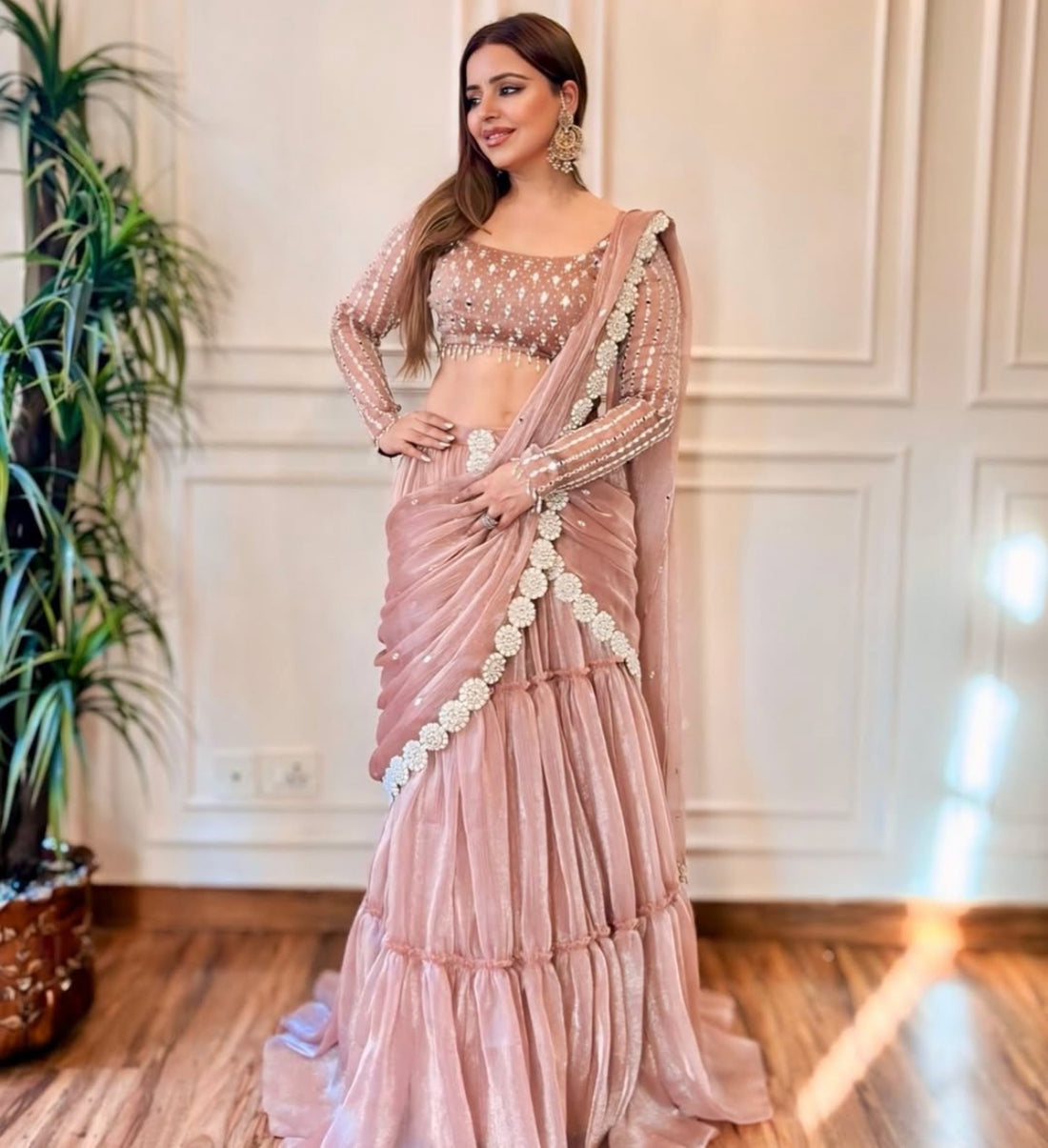 Mirror Work Hand Embroidered Layered Lehenga