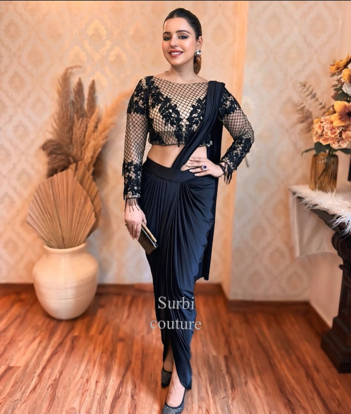 Hand Embroidered Pre Draped Saree