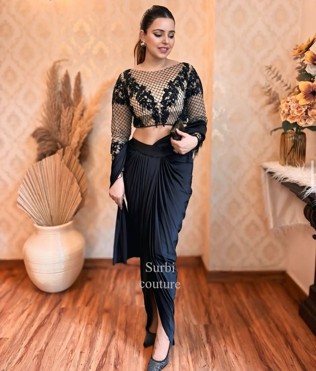 Hand Embroidered Pre Draped Saree