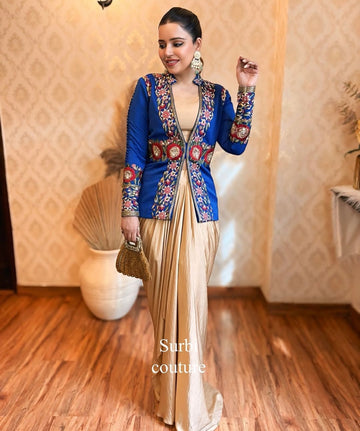Hand Embroidered Blazer Paired With A Drape Skirt