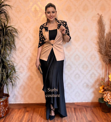 Hand Embroidered Blazer Paired With A Drape Skirt