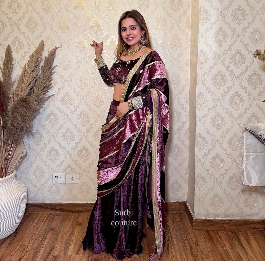Dual Toned Velvet Sharara Set