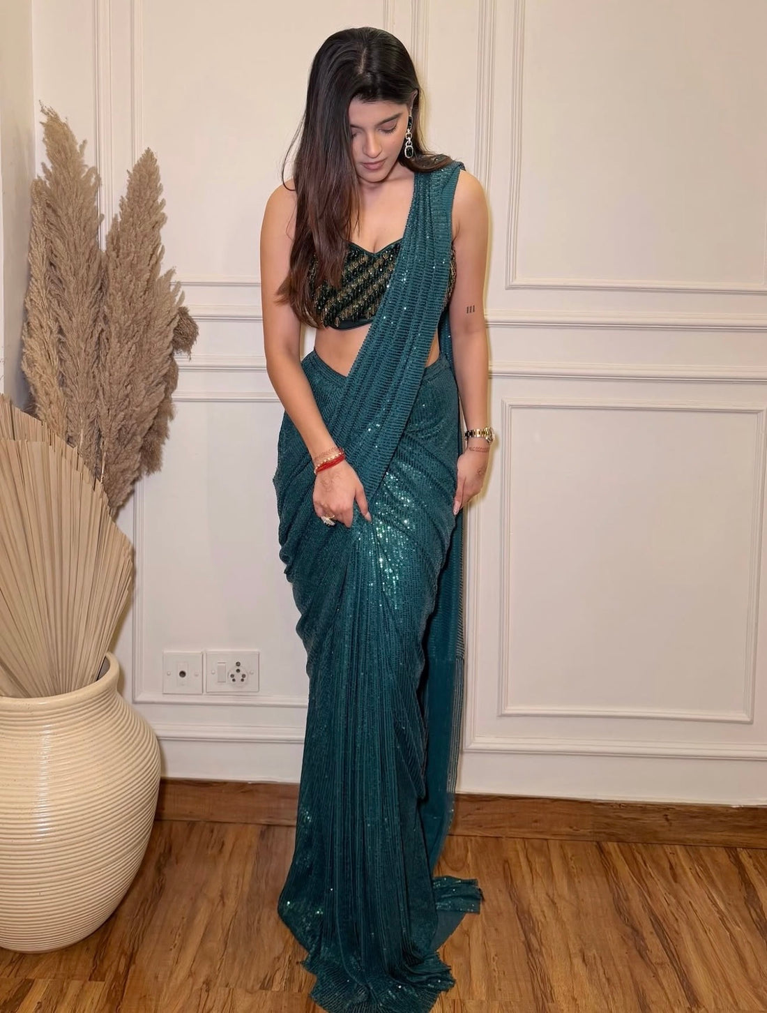 Pre Draped Sequins Saree