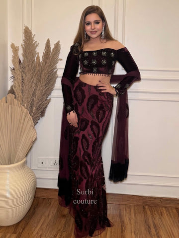 Embroidered Velvet Skirt Set