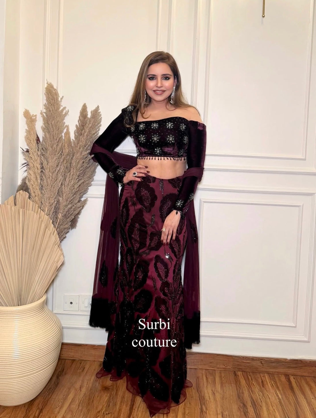 Embroidered Velvet Skirt Set