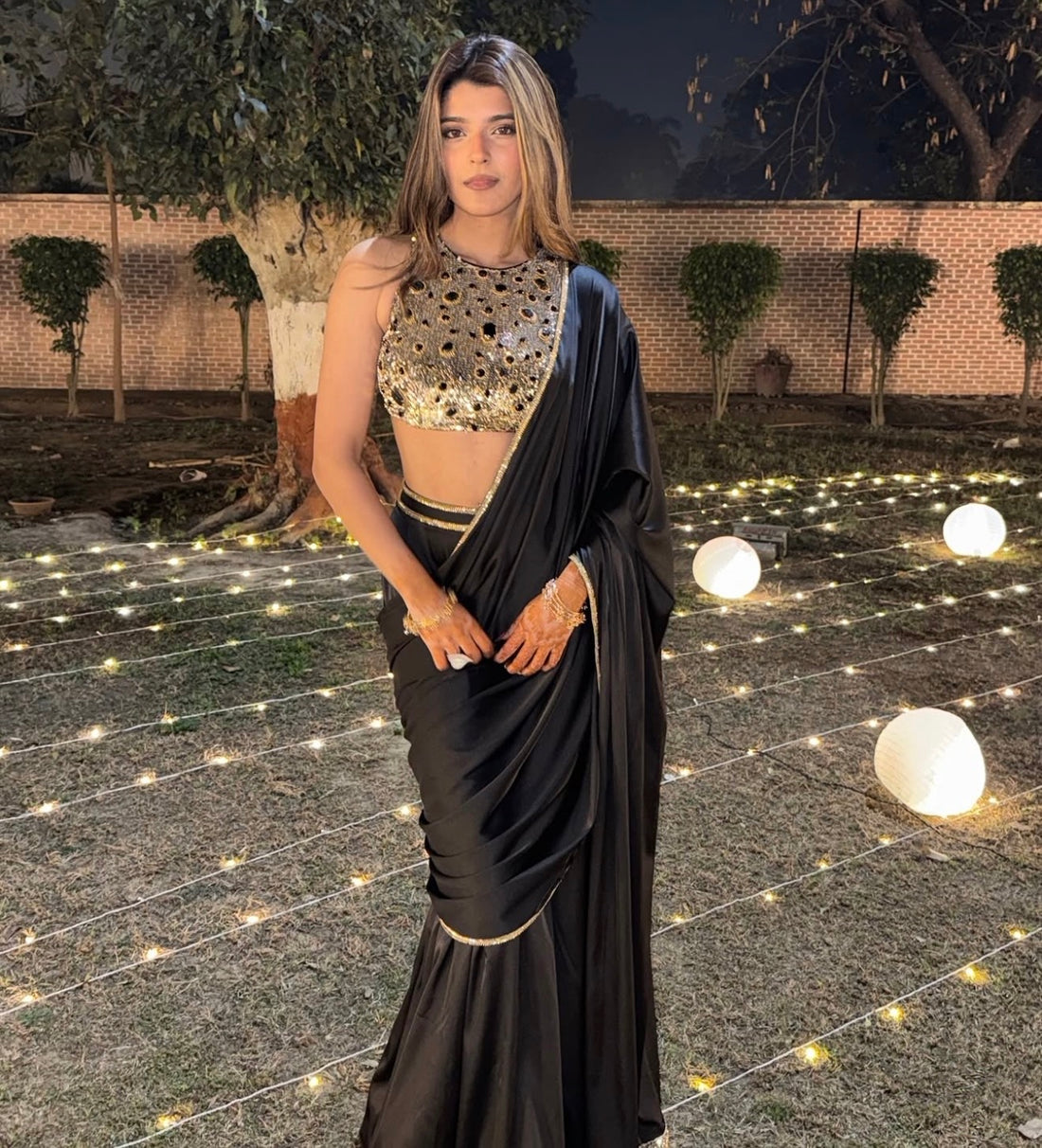 Hand Embroidered Pre Draped Saree