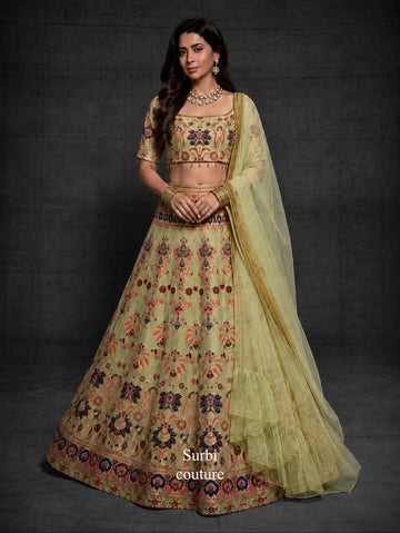 Hand Embroidered Silk Brocade Lehenga