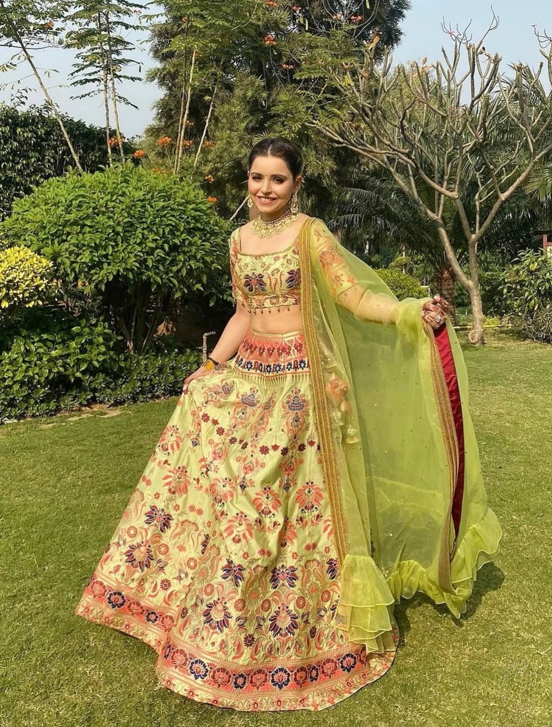 Hand Embroidered Silk Brocade Lehenga