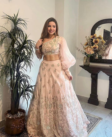 Hand Embroidered Off Shoulder Lehenga